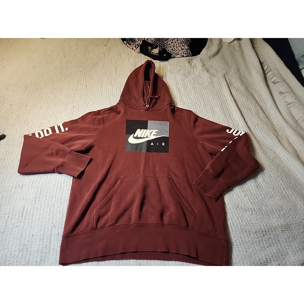 Nike Air Just Do It Hoodie Pullover Fleece Burgundy Red Men's XLarge Big Logo XL